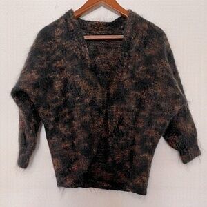 Hand Knit Wool Blend Cropped Open Cardigan Sz S